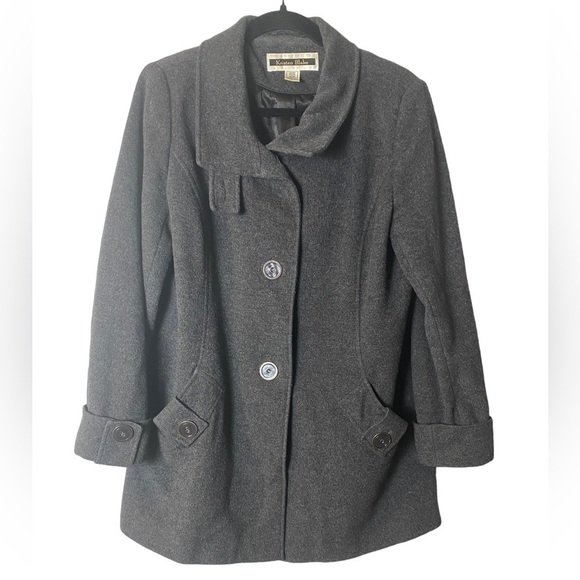 Kristen Blake Wool Blend Grey Pea Coat - Picture 1 of 8